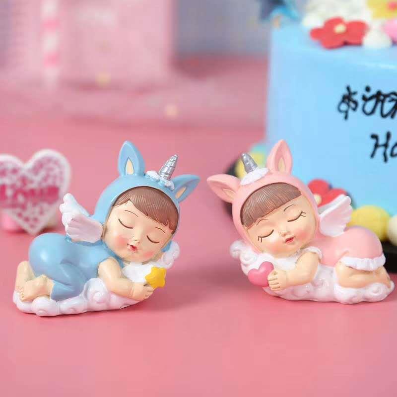 粉色独角0192装兽天使蛋糕装饰品烘焙件创意儿童桌面饰树脂 摆娃