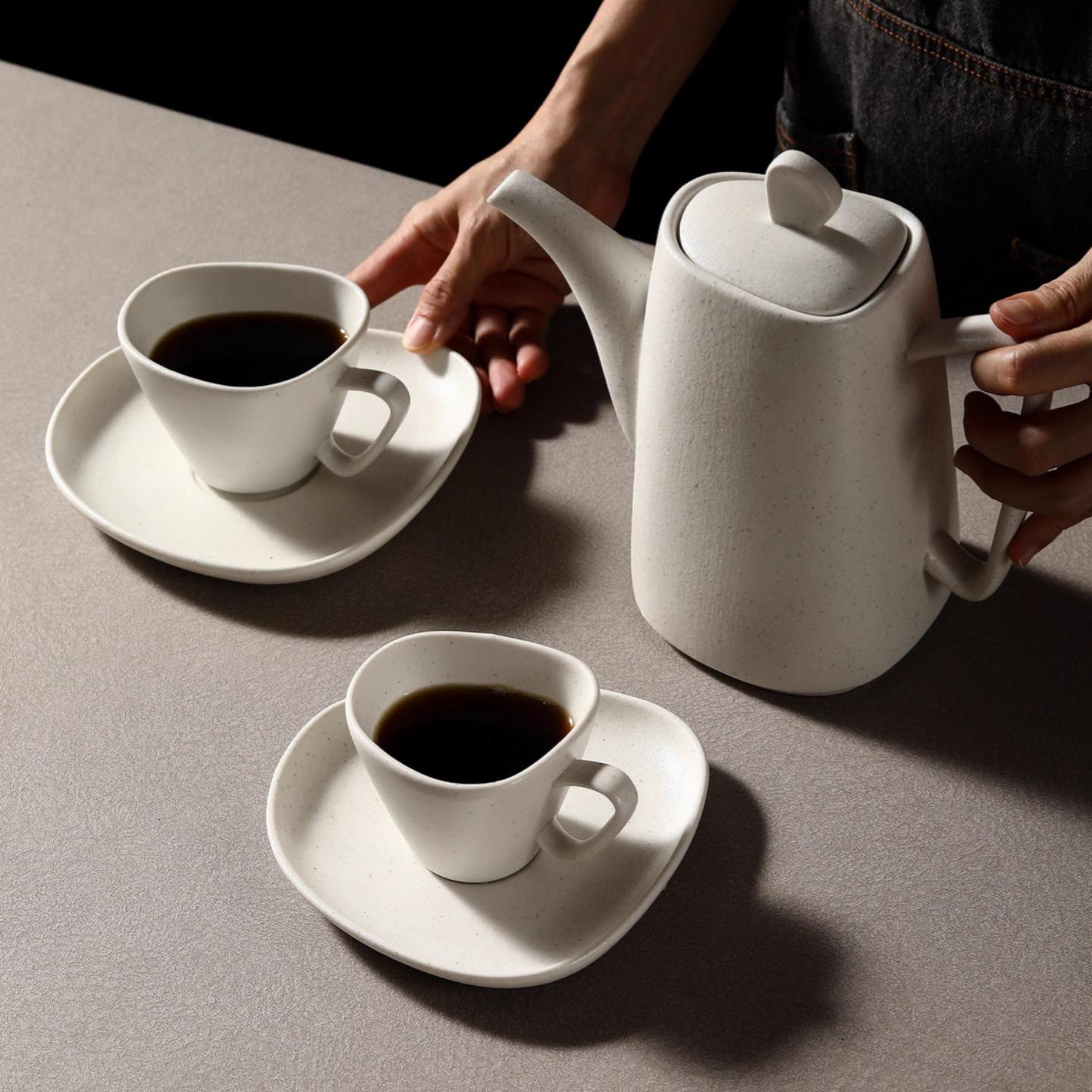 陶瓷咖啡杯套装碟不规则陶瓷杯高