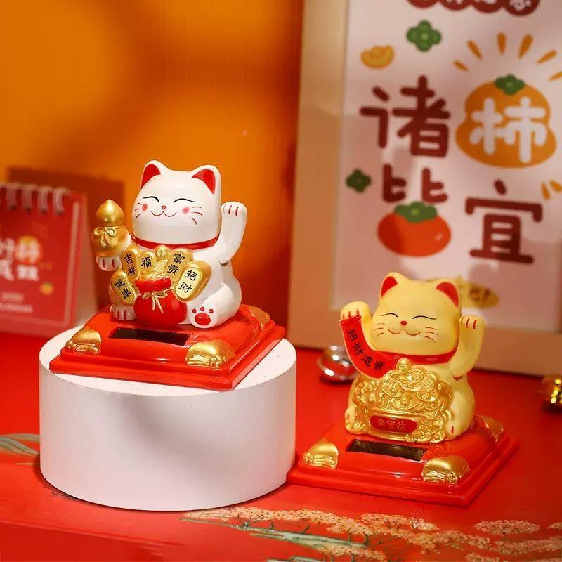 招财猫小摆件招摇手汽内饰dJDzJIxX太阳能自动手发家财车猫居公室