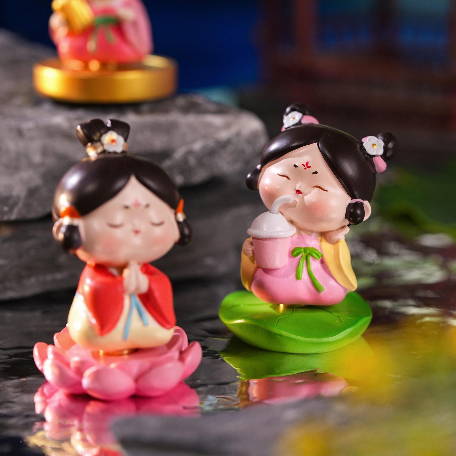 国潮热卖件唐仕女转盲盒可旋转风少女手1056-29网红桌面古转摆潮