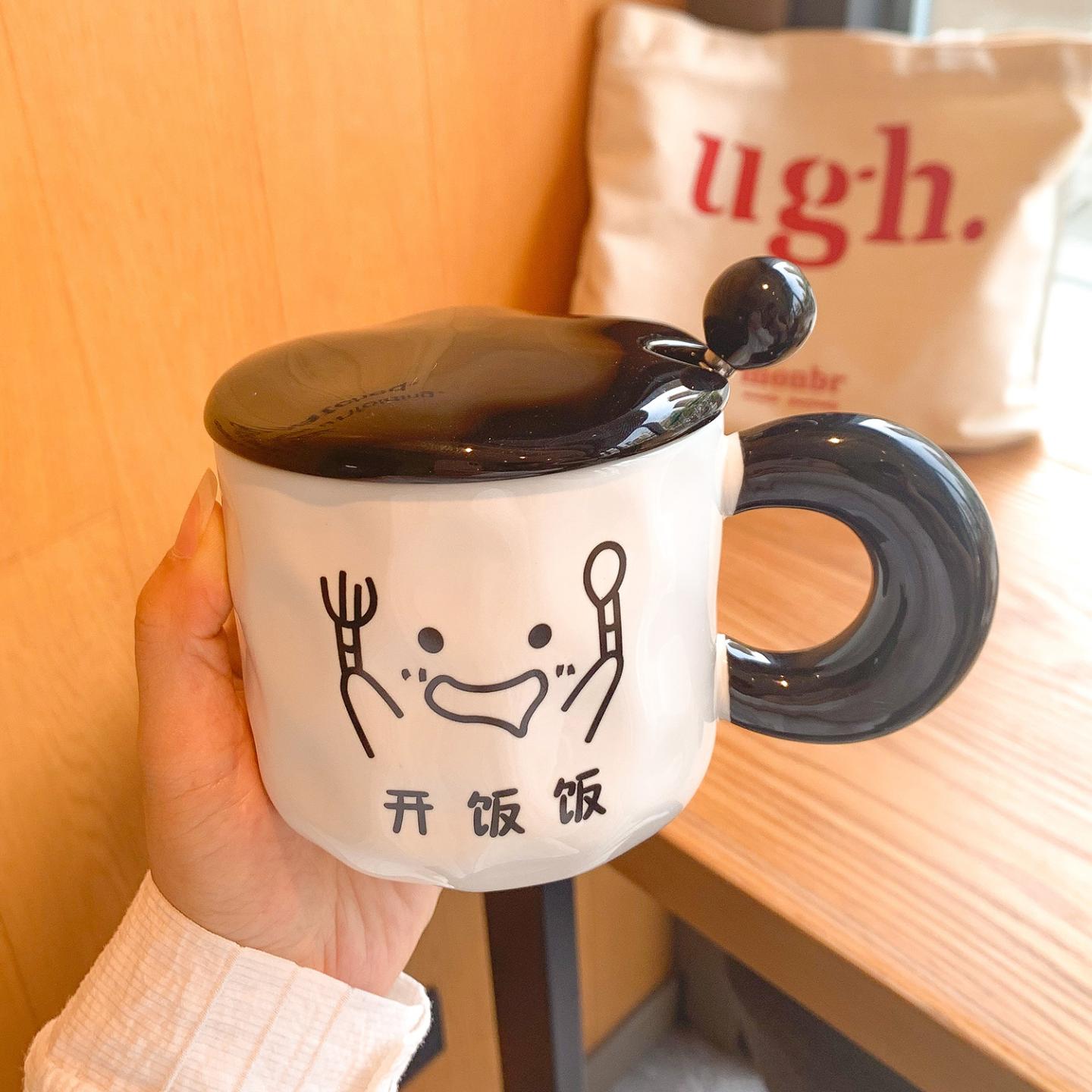 可爱马克杯带盖勺创意陶瓷杯子