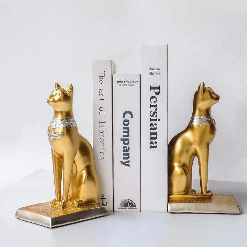 北欧轻奢网红古埃摆及猫金色时客尚厅玄关创桌401面树脂工艺品意