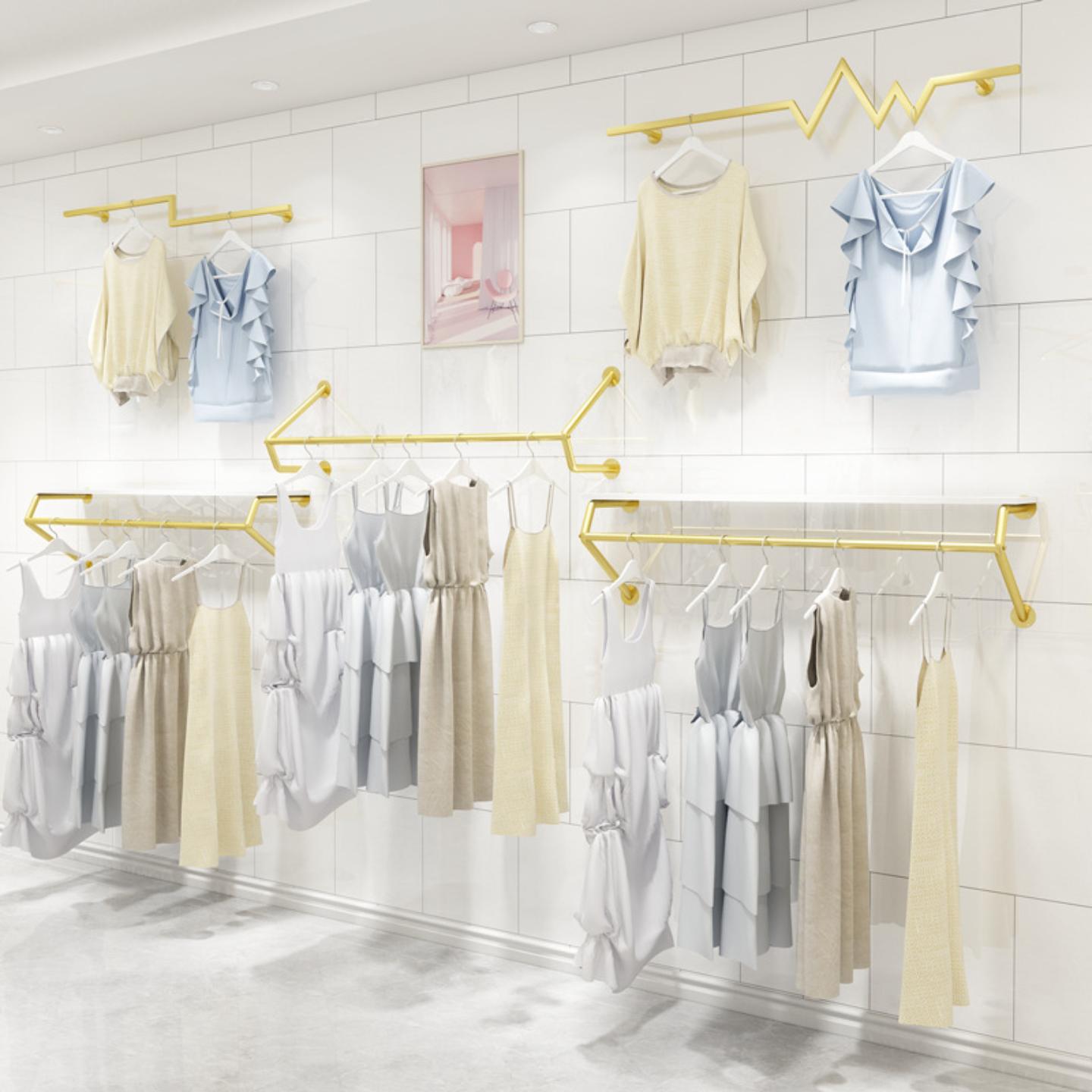 金色服装店展示架上墙侧挂正挂组合女装童装壁挂衣架货架壁挂式