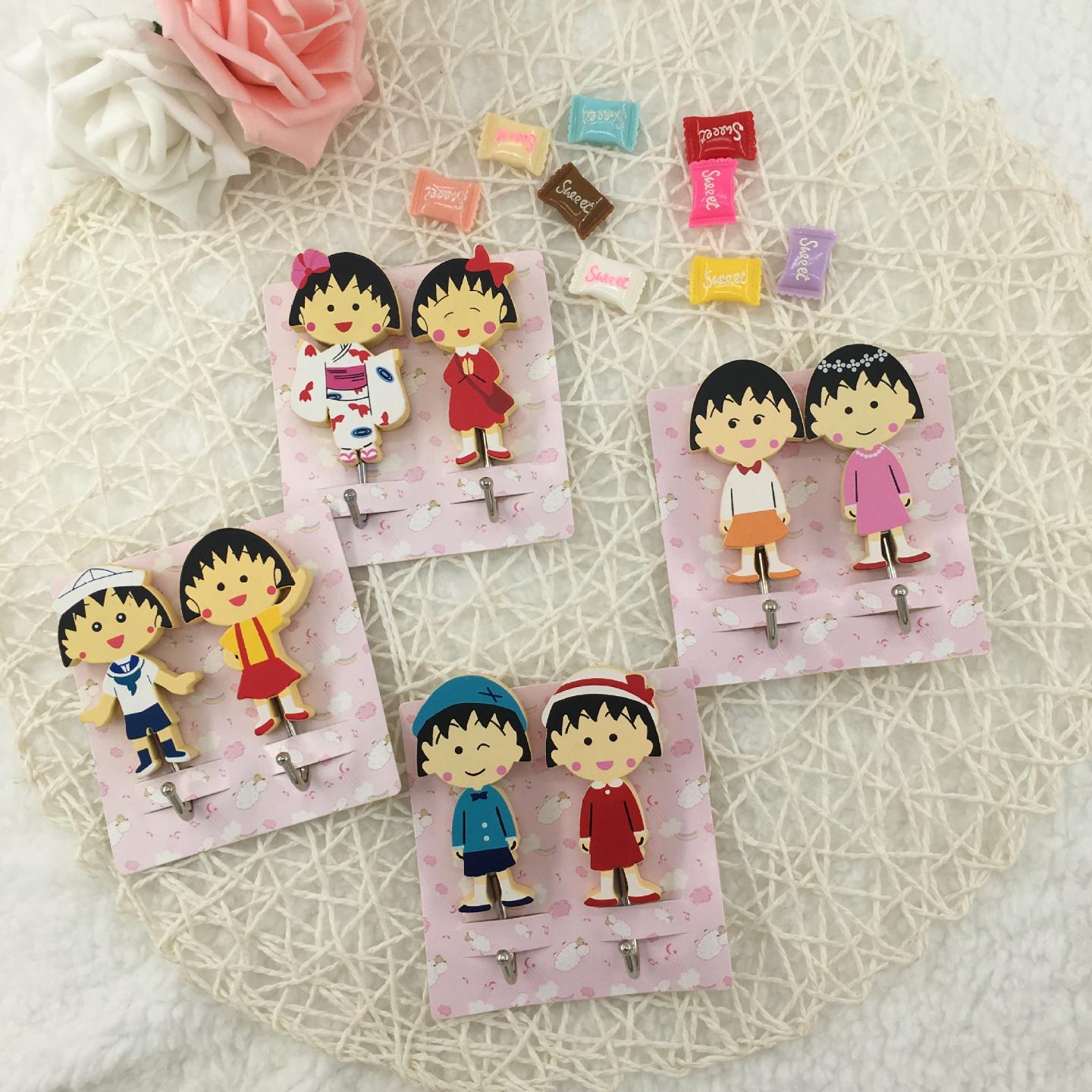 卡通木质挂钩萌萌女生粘钩厨房