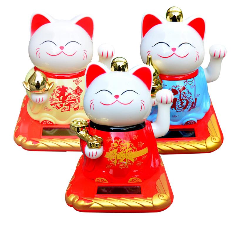 太阳能招财创意家居饰品猫摆件开业礼品招1猫手发财2304-23037.
