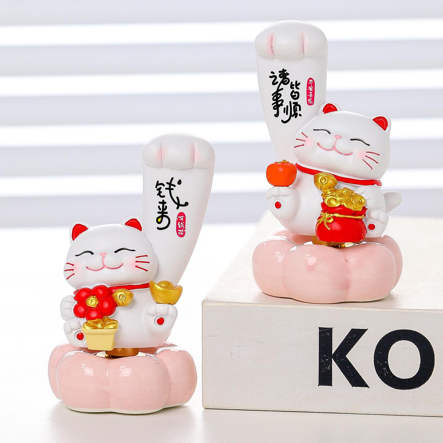 新款卡通巨力转转猫系摆公件创意招财猫治愈解压情办室桌面装绪饰
