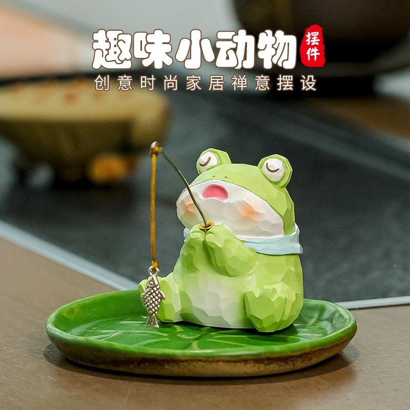 求求了炉熊猫鱼佛系小青蛙摆件办公桌钓装饰qybj品檀香插香熏线香