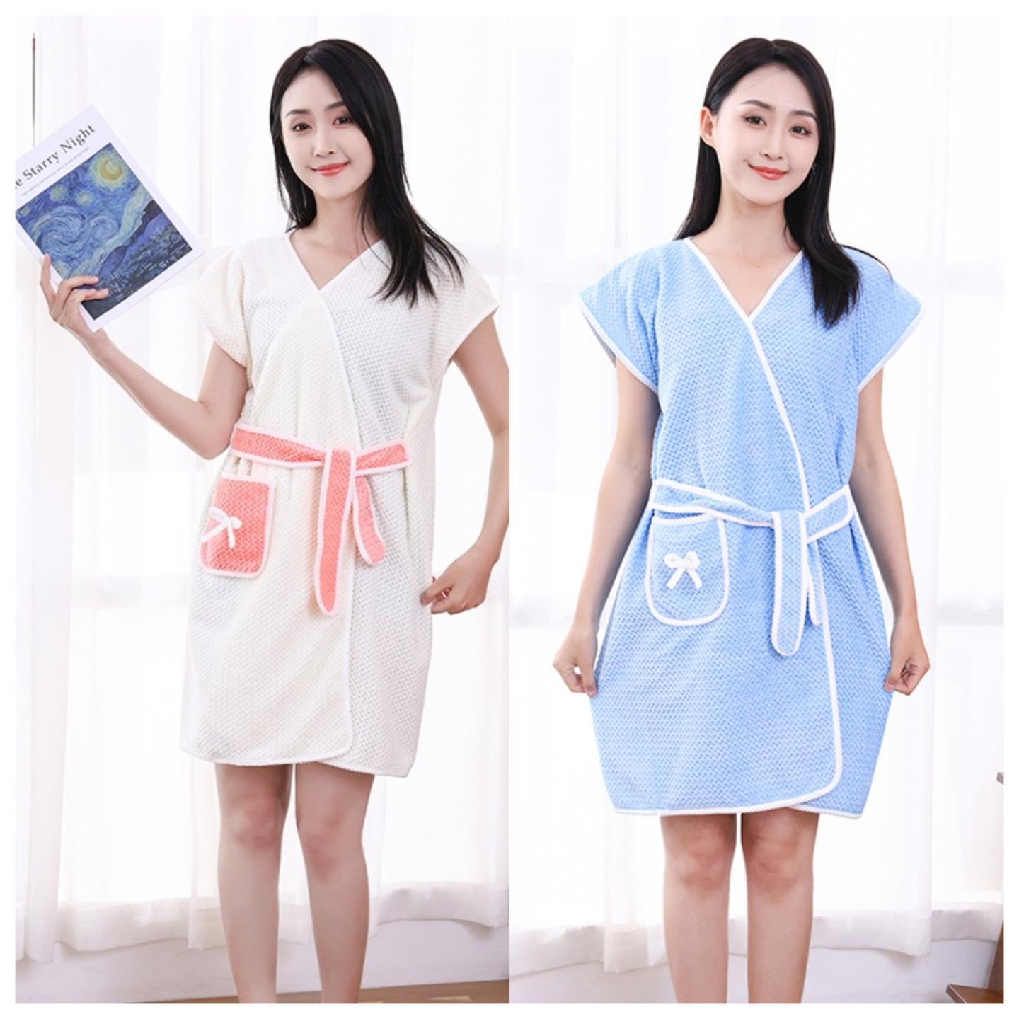 珊瑚绒浴裙绑带菠萝格女夏季