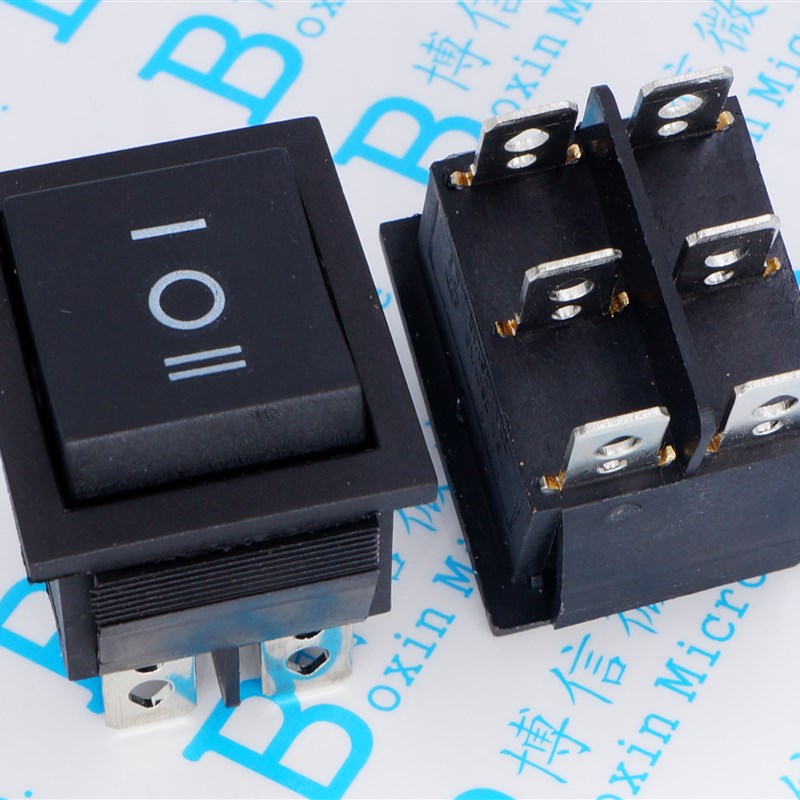 25*31 六脚三档 KCD4-202 16A 船型开关 翘板船形开关 黑色6脚3档