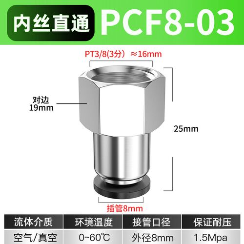 PCF内螺纹直通气管接头配件大全气泵快速快插接头4/6/8-01/02/03