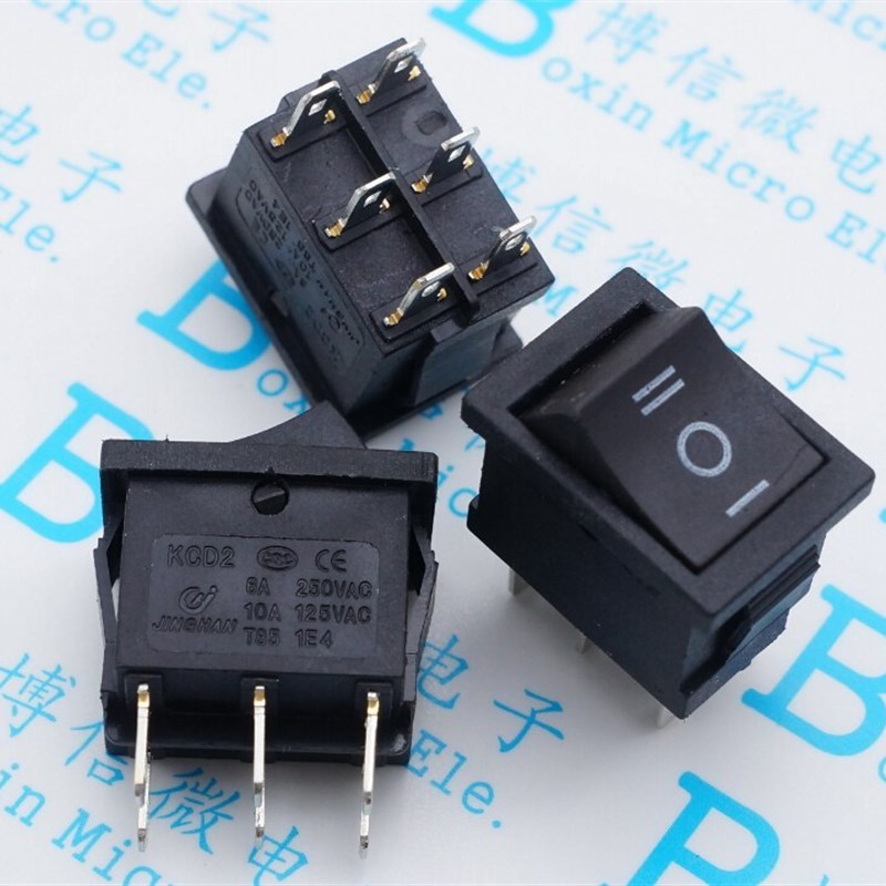 15*21 6脚3档 KCD1-203 船型开关  黑色六脚三档 21*15船形开关