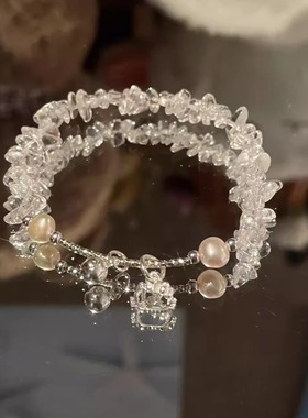 天然白水晶碎石手链s925银手串