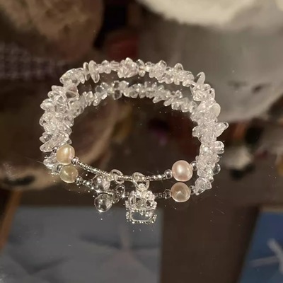 天然白水晶碎石手链s925银手串