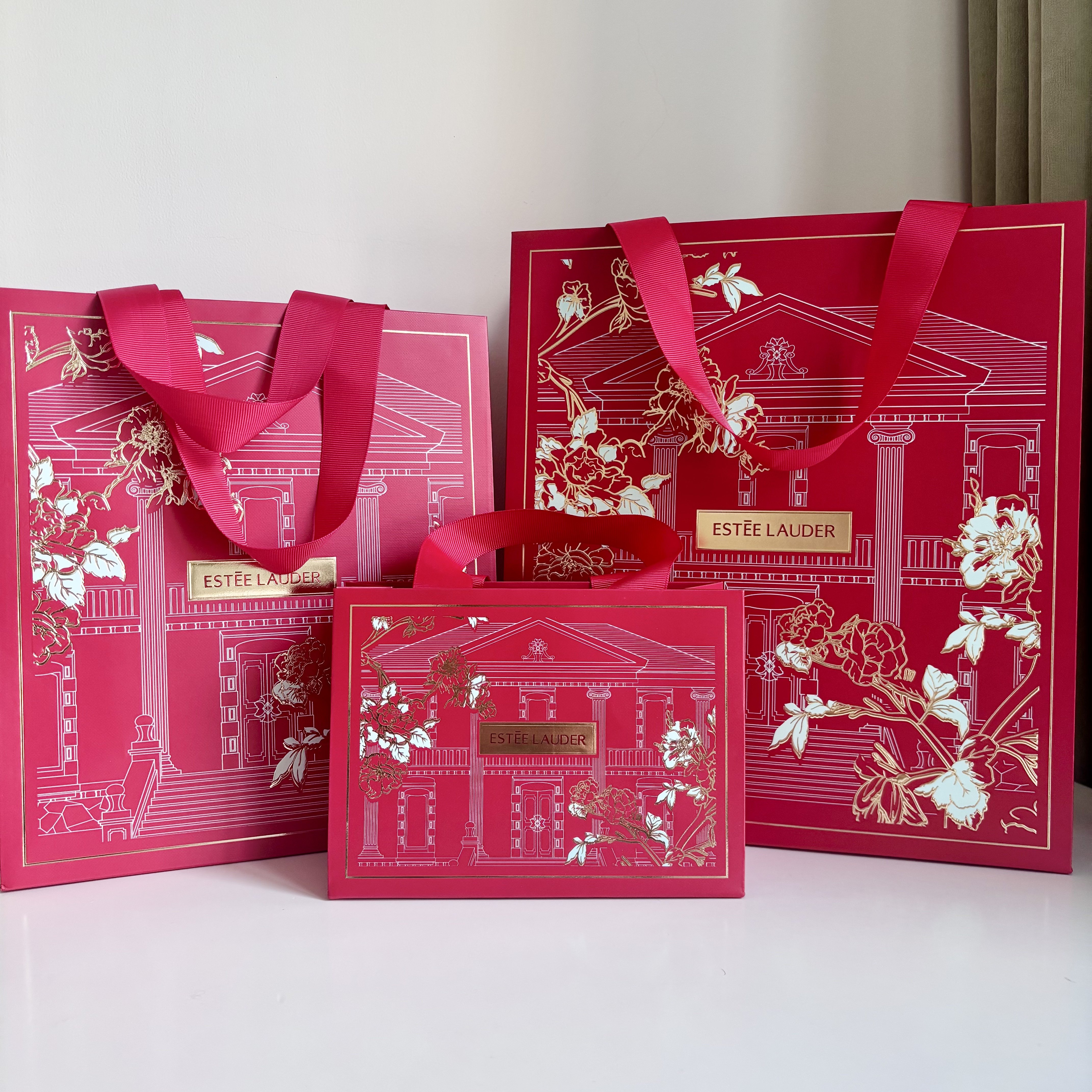 雅诗兰黛新款专柜手提袋礼品袋精华水袋护肤品三件套礼袋空礼盒袋