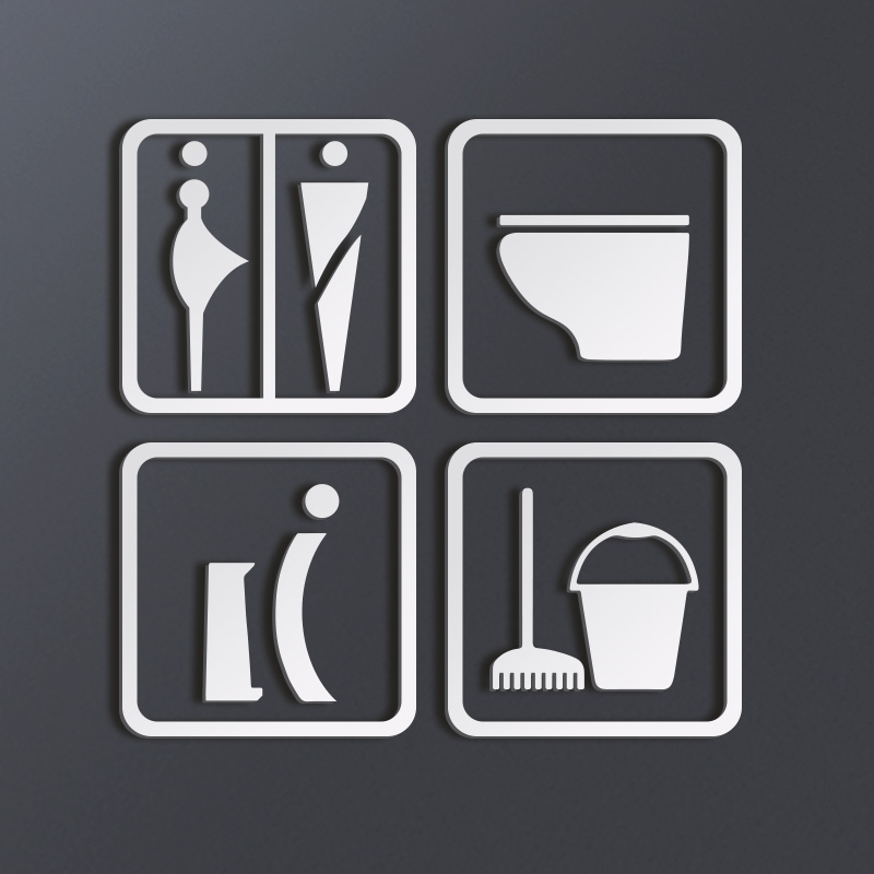 男女卫生洗手间亚克力金色镂空蹲便坐便创意镂空立体加厚厕所门牌个性标识牌提示牌自粘