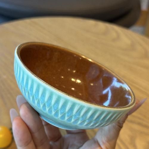 家用绿色纹理釉面圆形陶瓷碗