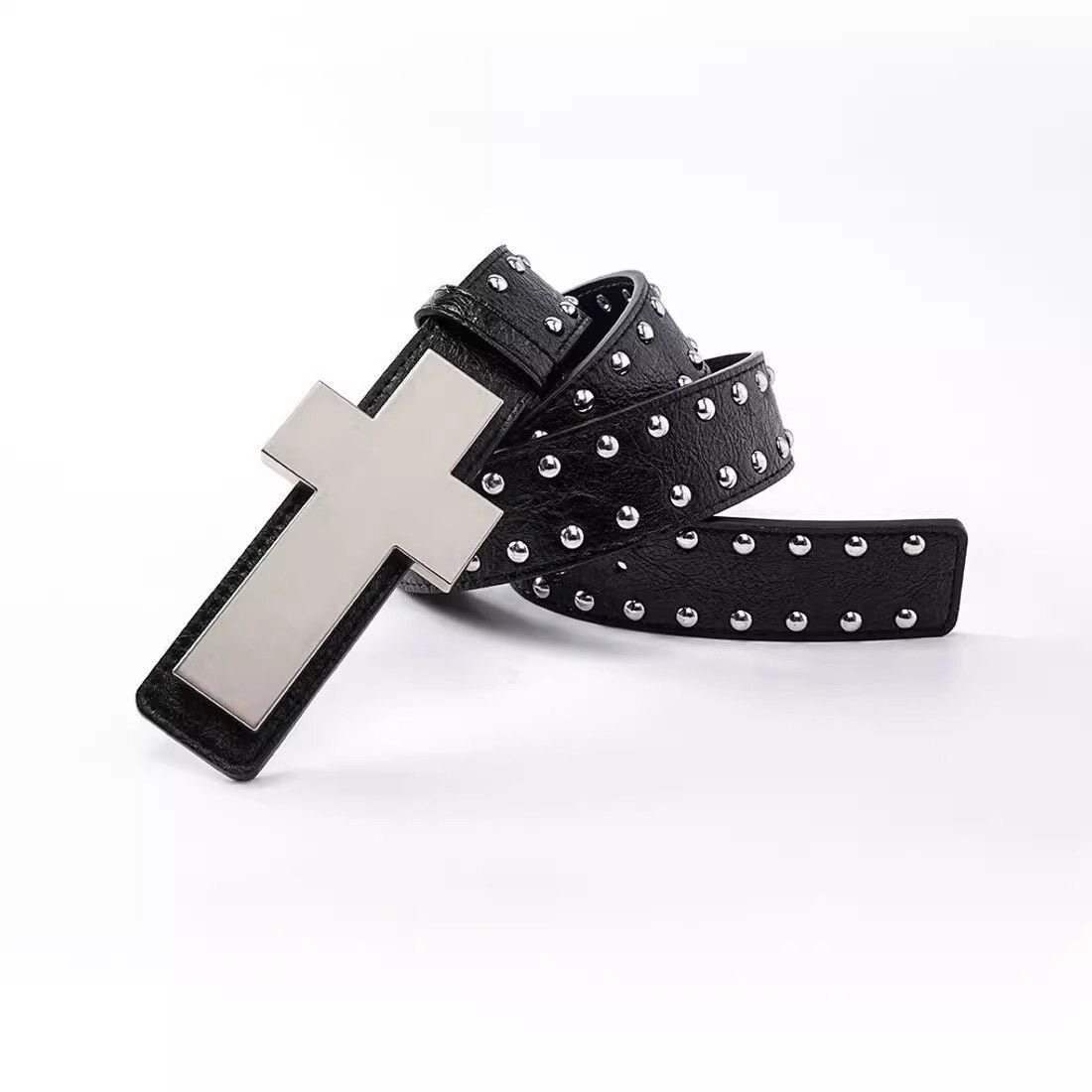 thumbnail for Punk Style Cross Studded Belt Pu Leather Belt Unique Gothic Trendy Belt Unisex Personality Fashion