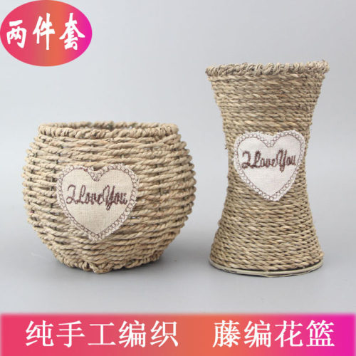 摆件客厅草编织透明北欧花瓶