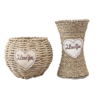 花瓶摆件客厅插花满天星干花手工草藤编织花篮花盆玻璃铁皮醒花桶