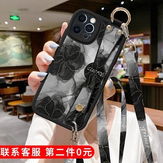 iPhone苹果14手机壳新款15防摔13斜挎挂绳12小花11背带X斜跨XS腕带Pro女8p软max硅胶ip7适用6s潮plus保护套XR