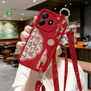适用红米note14手机壳新款note13pro斜挎挂绳note12turbo福禄花RPro斜跨背带腕带11tpro复古风epro女保护套10