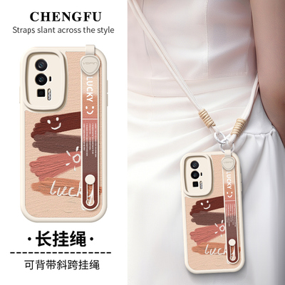 琛赋适用redmi红米K80手机壳新款k90斜挎挂绳k70至尊版k60涂鸦笑脸女k50可背带K40S腕带支架高级感保护套pro