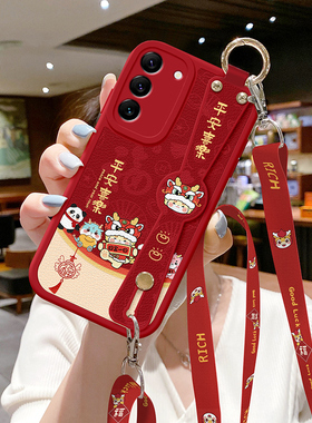 适用三星S24手机壳新款S23可背带Note20Ultra防摔S22龙年中国风s21+祥龙送福s21FE斜挎挂绳s20腕带保护套plus