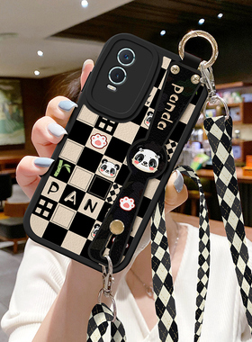 适用vivo y78手机壳y200新款y76s斜挎y100背带y77格子熊猫s17全包s30防摔y300i挂绳y53s腕带s19pro保护套s16e