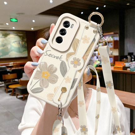 油画花朵适用opporeno13手机壳RENO14新款reno11斜挎挂绳oppo腕带10可背带9外壳rano8简约7se女6保护套12pro