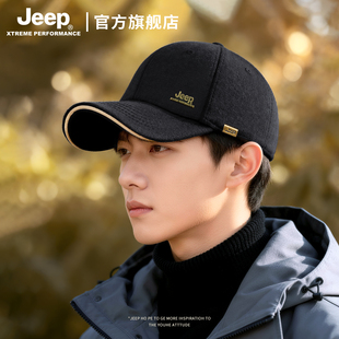 jeep吉普羊毛帽子男士冬季户外骑行加厚棒球帽大头围保暖鸭舌帽冬