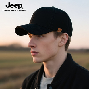 jeep吉普男士秋冬加绒棒球帽保暖纯色硬顶帽子冬天防风鸭舌帽男款