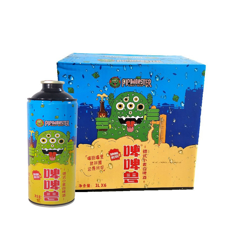 啤啤兽11°德式小麦白啤酒原浆精酿1L铁罐整箱装扎啤鲜啤烧烤撸串