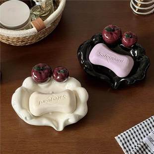 法式轻奢风肥皂盒家用香皂蛇果沥水置物架台面式免打孔双苹果皂碟