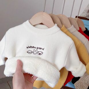儿童加绒毛衣一体绒打底衫保暖童装男婴儿衣服冬天女宝宝圆领加厚