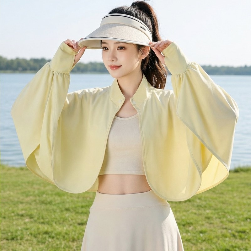 夏季防晒衣披肩袖套一体斗篷女短款薄防晒服外套骑车防紫外线冰丝