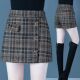 毛呢格子裤 外穿假两件裙裤 裙女2024秋冬新款 复古高腰阔腿a字短裤