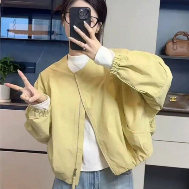 高级感圆领棒球服外套女短款2026春秋新款小个子宽松休闲夹克上衣