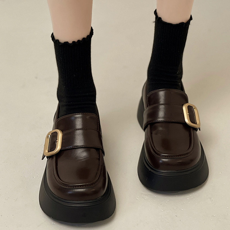 乐福鞋袜子女春夏玛丽珍纯棉黑色中筒袜花边日系堆堆袜jk小皮鞋