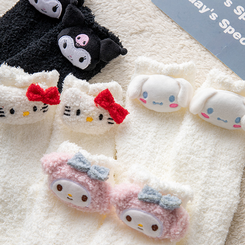 玉桂狗袜子女秋冬加绒加厚睡眠保暖情侣可爱玩偶男朋友珊瑚绒毛毛