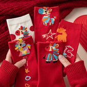 马年本命年袜子女款 新年礼物礼盒红色棉袜2026属马秋冬男士 情侣袜