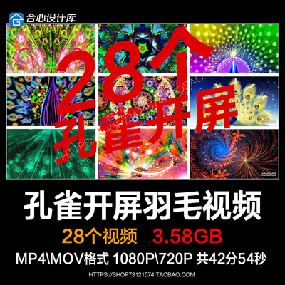 绚丽孔雀开屏羽毛云南傣族孔雀舞蹈台 LED大屏幕背景动态视频素材