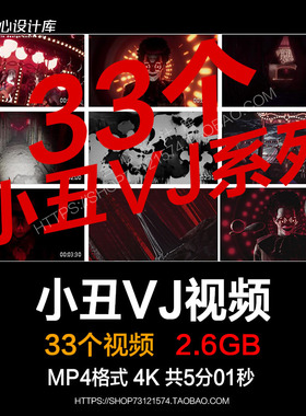 劲爆小丑红色频闪LED大屏幕酒吧夜店舞台背景VJ视频素材