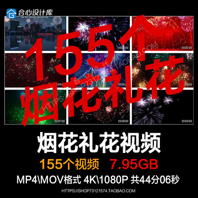 烟花新年跨年礼花绽放夜晚唯美夜景高清实拍自媒体剪辑短视频素材