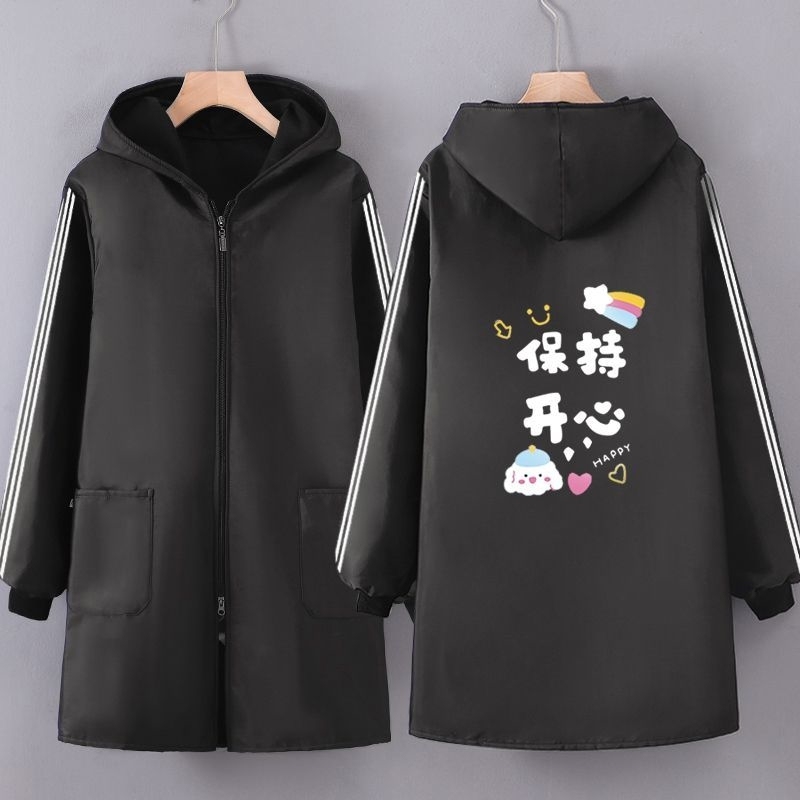 罩衣女新款冬装加绒加肥保暖羽绒图案专用工作服长袖加厚护衣外套