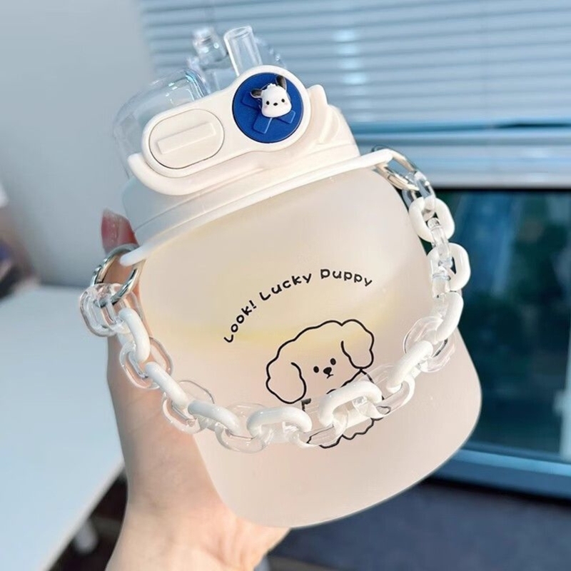 小狗水杯女生双饮吸管高颜值大容量学生儿童可爱卡通玻璃杯子ins