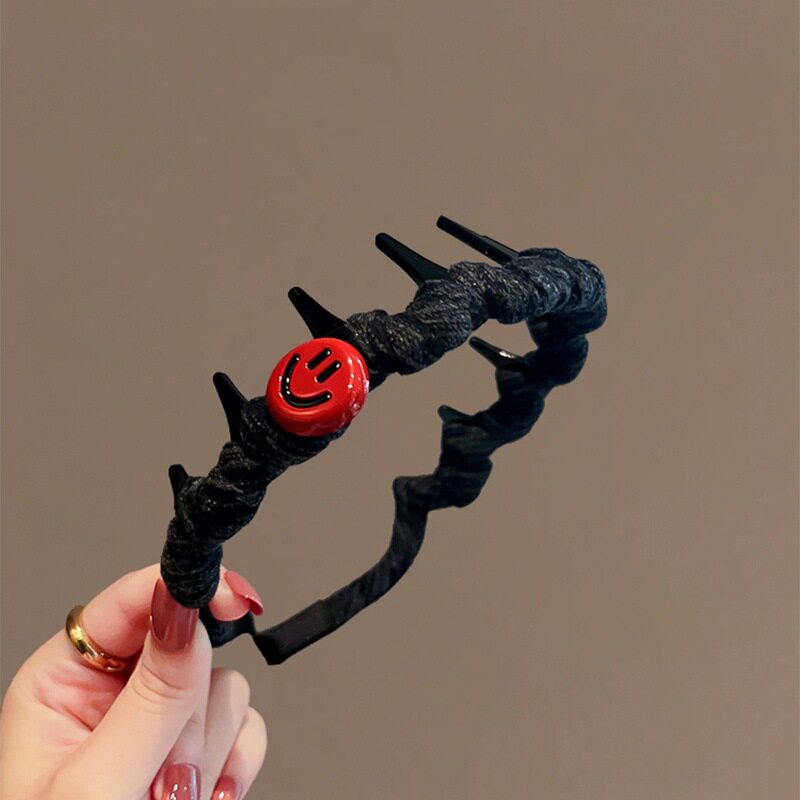 安可拉红笑脸缠绕带齿波浪发箍女防滑碎发压头发法式头箍2024新款