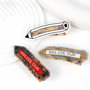 金荷新款创意铅笔造型发夹 雕刻画线醋酸发卡大号11cm合金鸭嘴夹