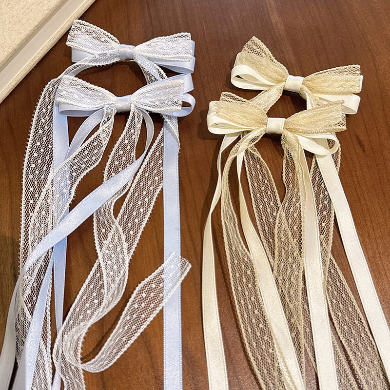 蕾丝缎带蝴蝶结飘带边夹女扎双马尾辫子风发卡装饰感发饰