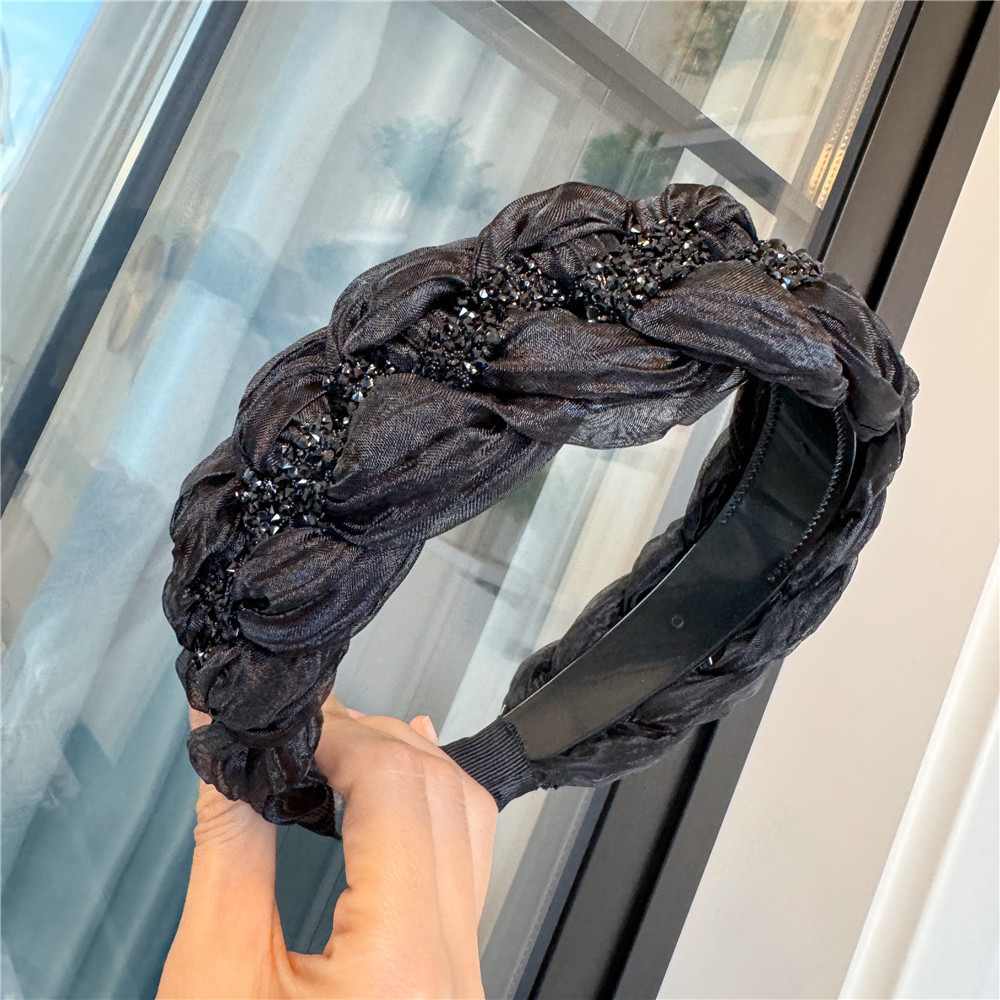 B057水晶麻花辫网纱发箍水钻气质发卡时尚百搭轻奢头箍女外出发饰