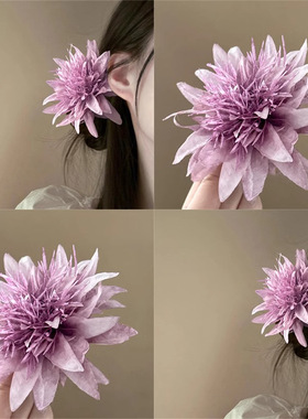 紫色花海超仙百合花朵发夹海葵花朵发夹氛围感对镜拍美丽尤物头饰